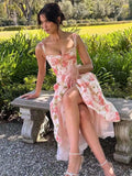Townlike Waist Wrap Print A-line Midi Long Dress Women Spaghetti Strap 2024 Spring Summer Dress Backless Sexy Party Dresses