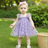 MISOWMNJOY Summer Chiffon Baby Girl Tulle Dresses Princess Glitter Flower Print Fly Sleeve Square Neck Kids Sundress Clothes