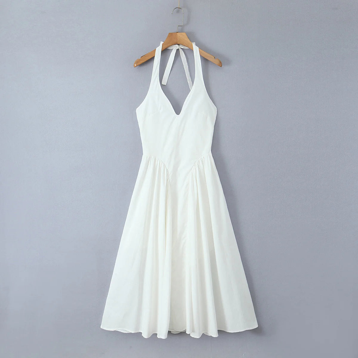 YENKYE Sexy Backless Green Elegant Halter Dress For Women Low Waist A-line Midi Summer Evening Party Dresses Cotton Robe