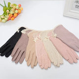 sun protection gloves cotton summer gloves for women Dot bow women's thin female drive gloves suncreen Slip-resistant