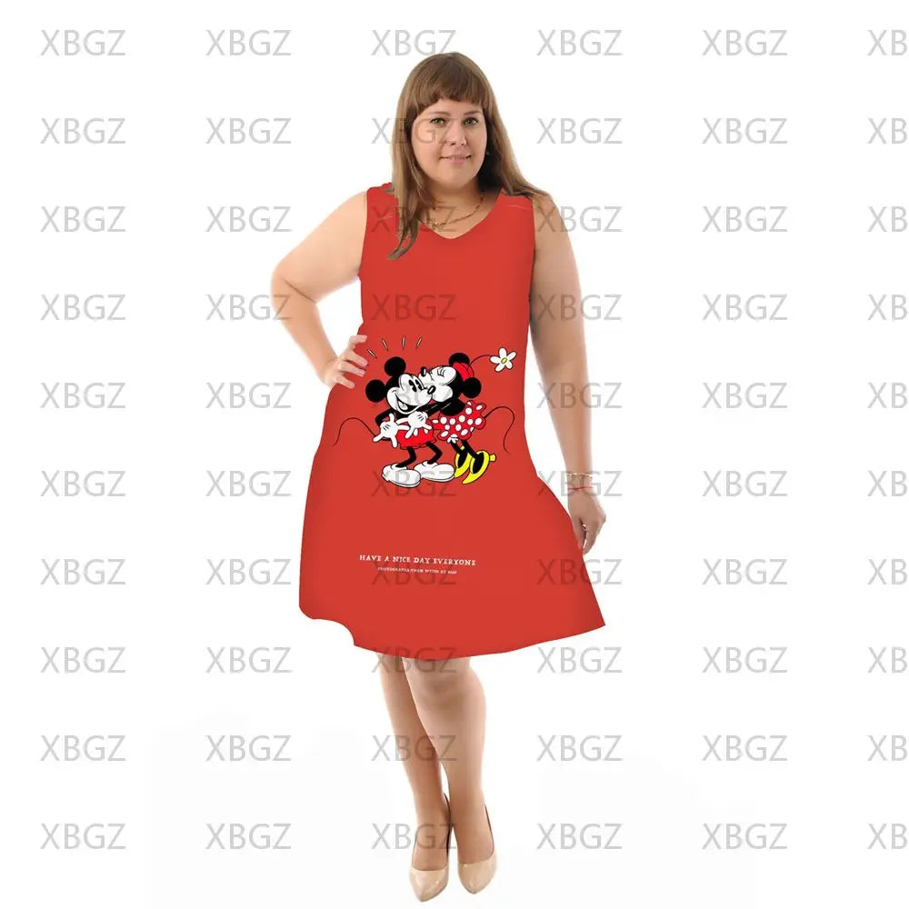 Sexy Plus Size Dresses for Women 4xl 5xl 6xl Beach Dress Elegant Chubby Minnie Mouse Chic Woman Mickey Summer 2022 Boho Disney