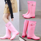 Fashion Rainboots Women Knee-High Water Boots Buckle Long Tube High-grade Waterproof Shoes Womens Rubber PVC Rain Boots