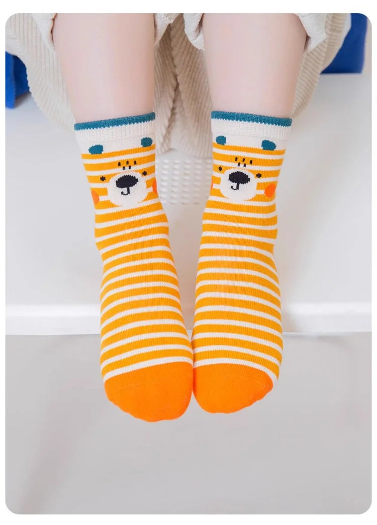 5 Pairs Children's Socks Autumn Calf Cotton Socks Kids Boys Cartoon Bear Socks Spring Autumn Sock