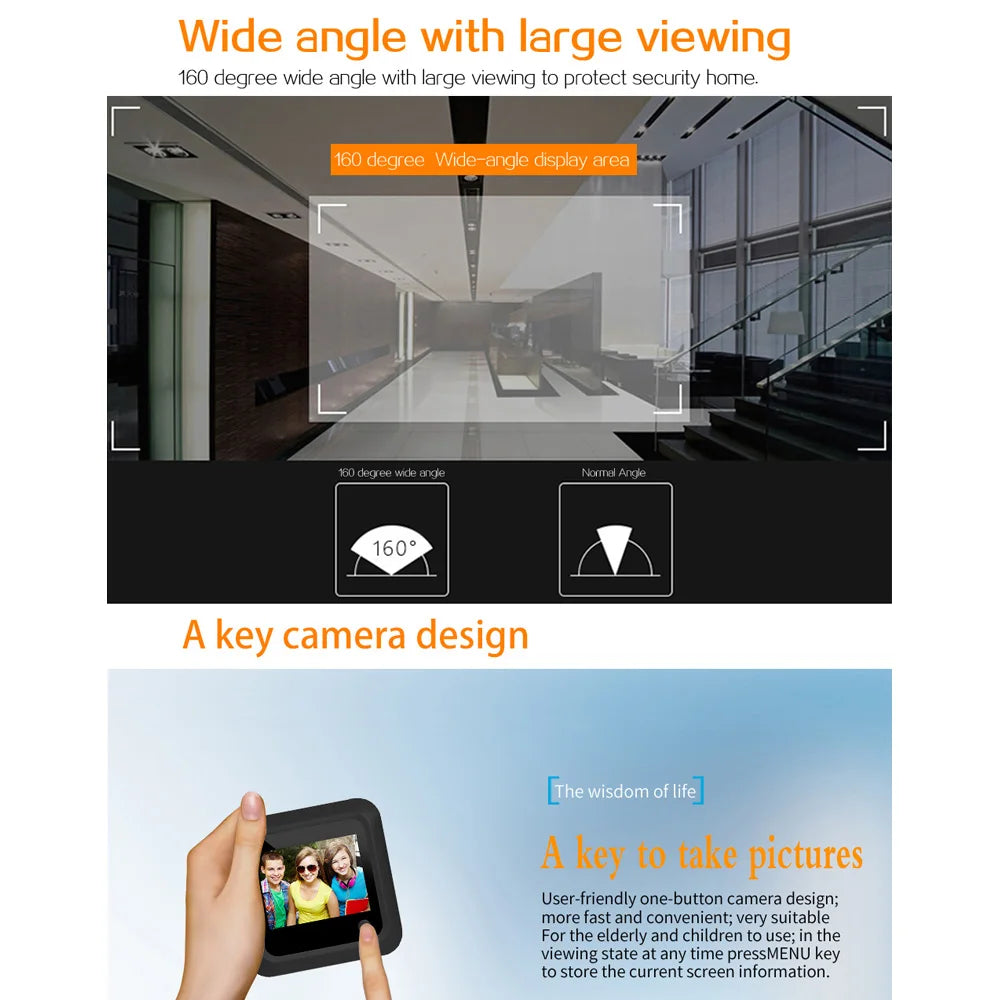 2.4 Inch Video Doorbell 145 Degree Peephole Viewer Video Eye Door Bell Smart Home Outdoor Camera Monitor Visual Doorbell