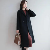 Women Winter Overcoat Turn-down Collar Long Sleeves Double Buttons Solid Color Loose Thermal Cardigan Midi Length Women Coat