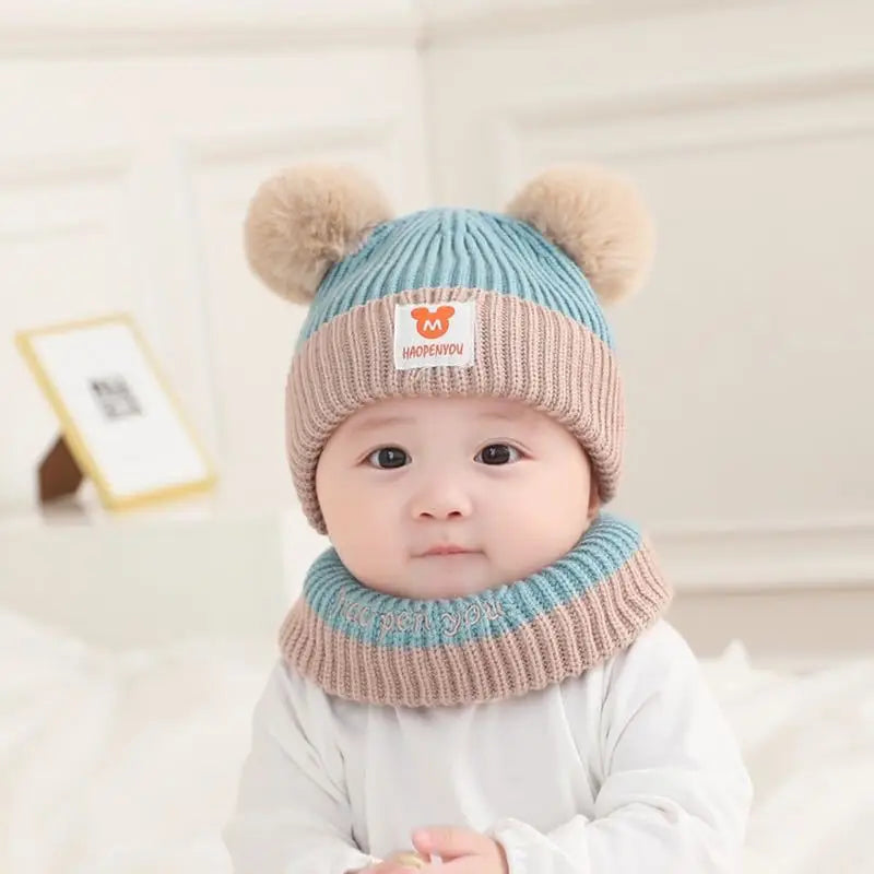 1Set Baby Hat Scarf Set Bear Warm Knitted Children Winter Hat Cap Bonnet Infant Toddler Kids Hat Boys Girls Crochet Beanie 1-5Y