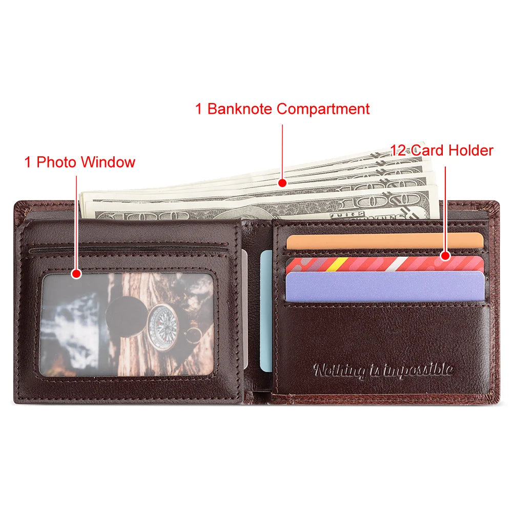 Genuine Leather Men Wallets Rfid Blocking Bifold Wallet Short Multi Function ID Credit Card Holder Male Purse Money Bags