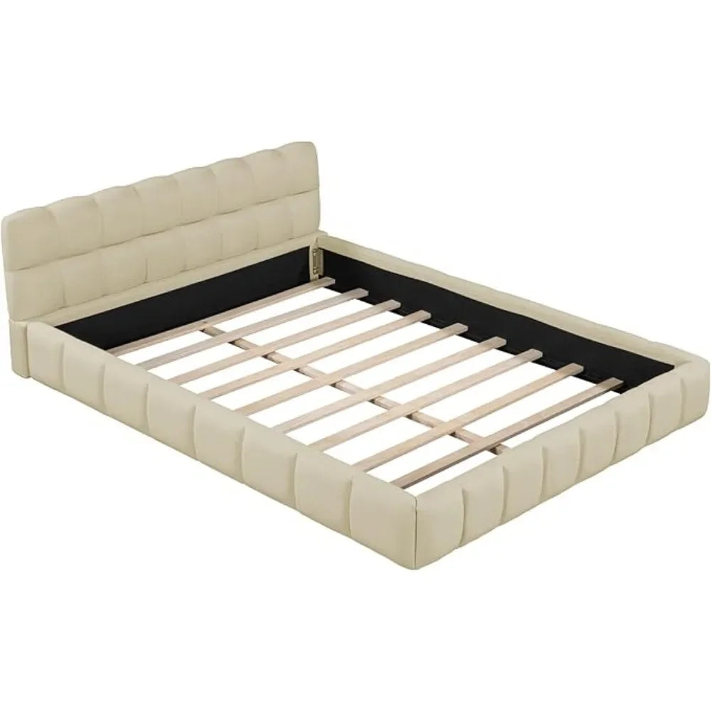 Upholstered Bed Frame, Headboard with Wingback, Linen Low Platform Bed, No Mattress Spring Required, Platform Bed Frame