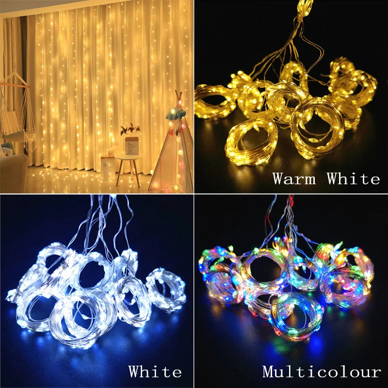 USB Curtain Garland on The Window LED String Lights Fairy Festoon Remote Control Christmas Wedding Decorations for Home Room