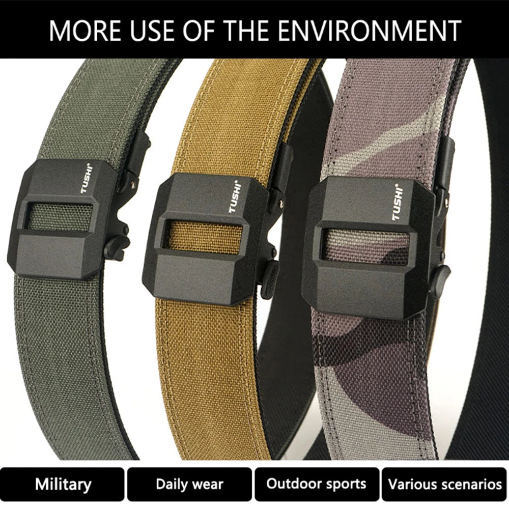 TUSHI New Military Belt for Men Sturdy Nylon Metal Automatic Buckle Police Duty Belt Tactical Outdoor Girdle IPSC Accessories