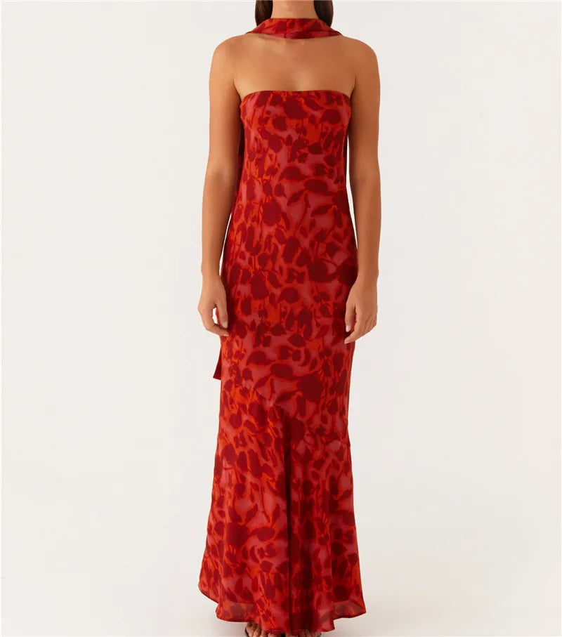 hirigin Womens Floral Strapless Dress Y2k Backless Sleeveless Tube Long Dresses Sexy Mesh Bodycon Summer Beach Party Sundress