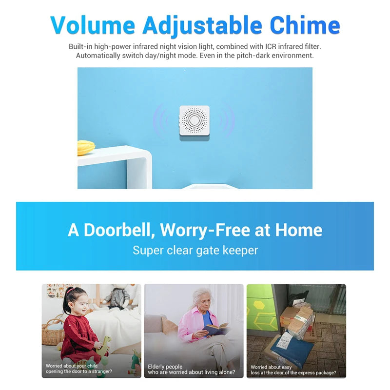 Wireless Video Doorbell Camera WiFi Doorbell HD Camera Outdoor Security Two-Way Audio Cell Phone Door Welcome Bell Intercom