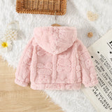 Autumn And Winter Girls' Outerwear Top Cute Hooded Fur Coat Jacket Sweet Solid Color Warm Baby Girl Clothing