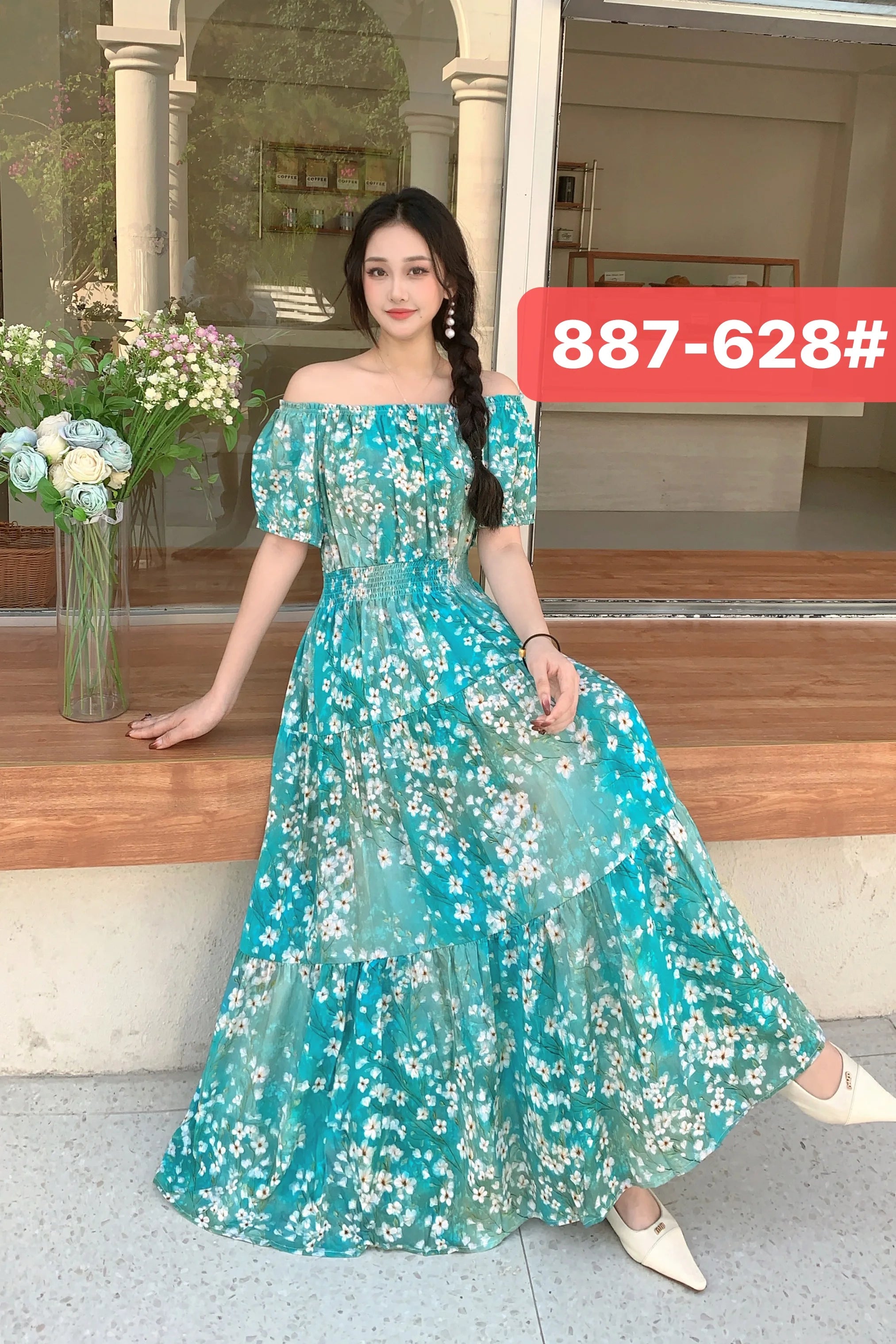 THHONE Summer Dress Women Cotton Linen Floral Vintage Oversized Korean Vestido Feminino Print Robe Off-Shoulder Casual Dresses