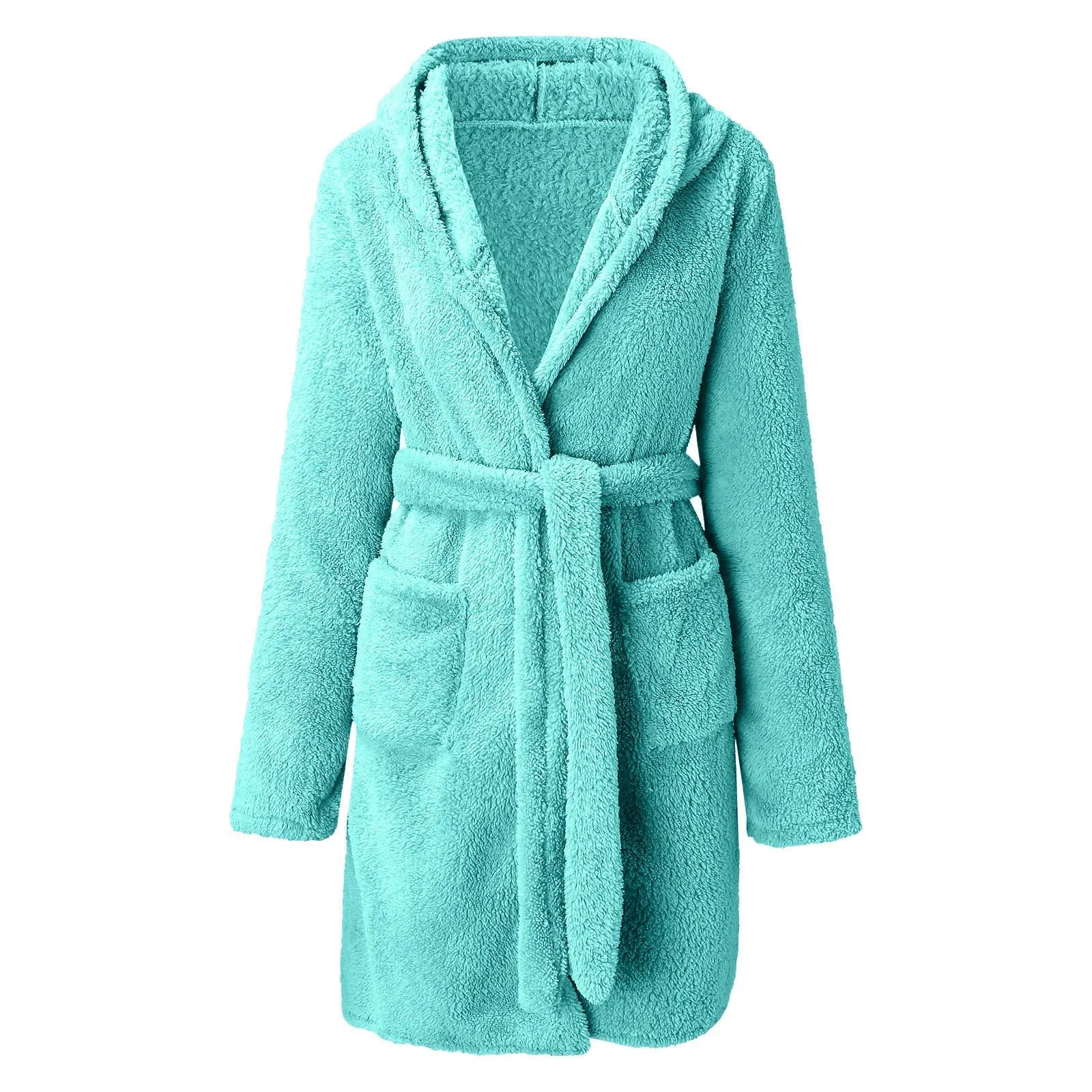 Soid Color Warm Winter Robes For Ladies 2022 Plush Pajamas Robes with Belt Women Hooded Homewear Bathrobe Sleepwear Women