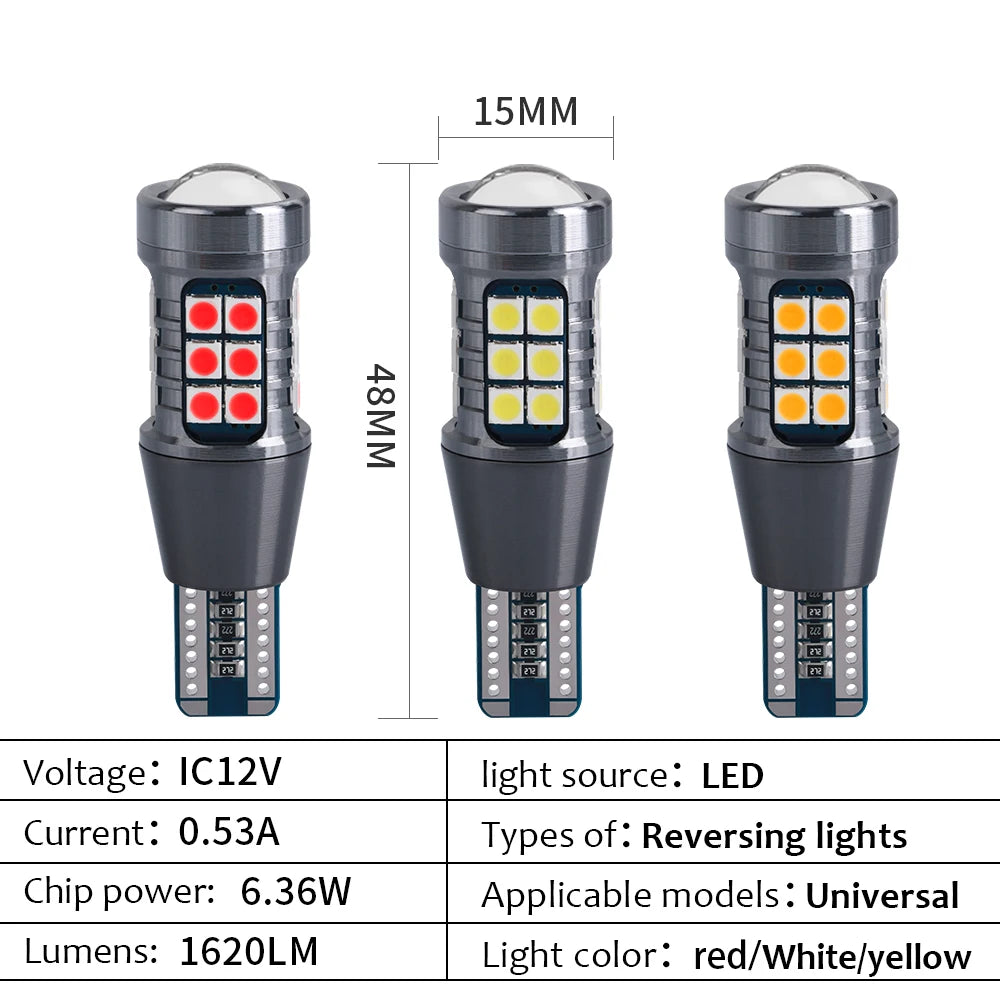 لمبات LED T15 W16W WY16W 3030 27SMD Canbus No Error مصباح احتياطي للسيارة مصباح فرامل خلفي أوتوماتيكي فائق السطوع 1620LM أبيض 12 فولت