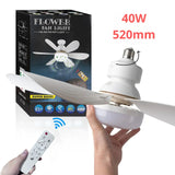 E27 40W 52Cm Ceiling Fan With Led Light Remote Control White For Kitchen Bedroom Dining Room Patio