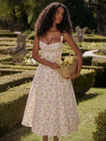 Townlike Waist Wrap Print A-line Midi Long Dress Women Spaghetti Strap 2024 Spring Summer Dress Backless Sexy Party Dresses