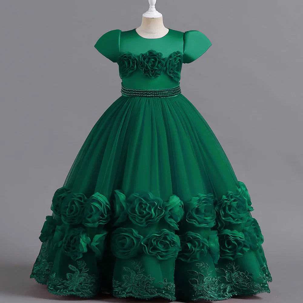 Puffy Flower Girls Dress Children Christmas Costume Kids Pageant Party Bridesmaid Dresses For Girl Princess Wedding Ball Gown