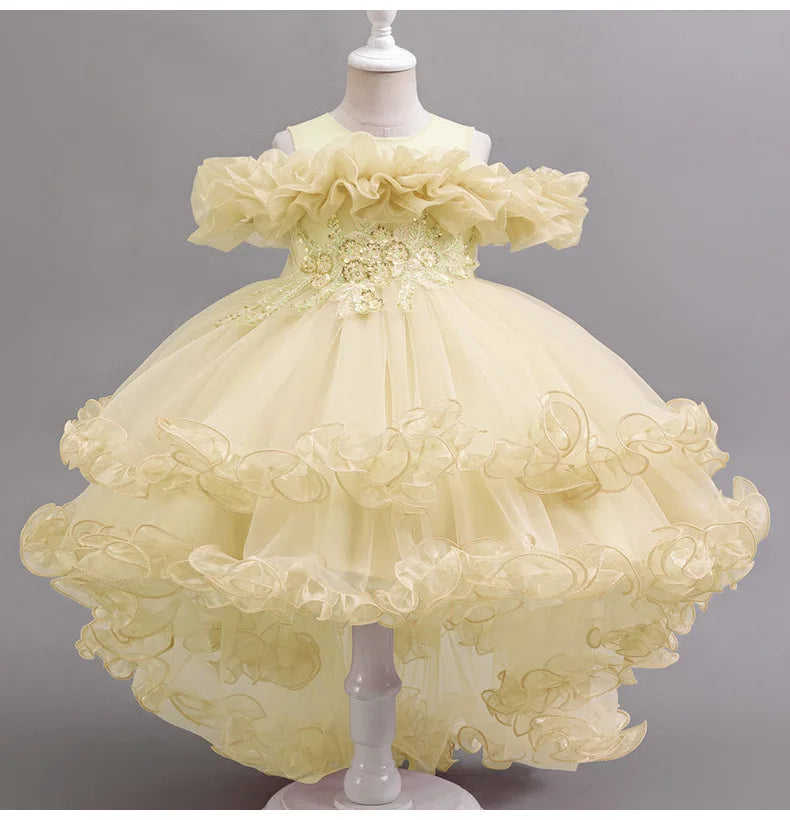 3-10 year old girl children's dragging dress new elegant girl performance puff skirt princess skirt flower children wedding girl