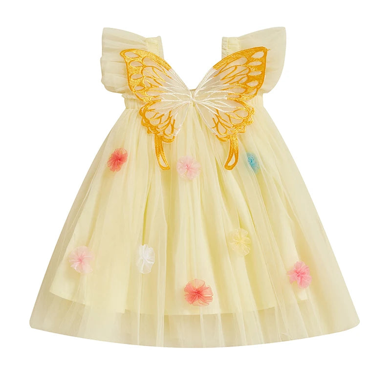 Toddler Kids Girls Princess Dress Sleeveless Sweet 3D Flower Design Tulle Tutu Dress Summer Birthday Party Pageant Dress