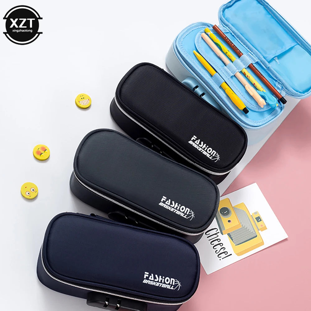 Portable Password Lock Pencil Case Boy Canvas Pencil Bag Large Capacity Pencil Cases Bag Kids Pen Case Gifts Student Stationery