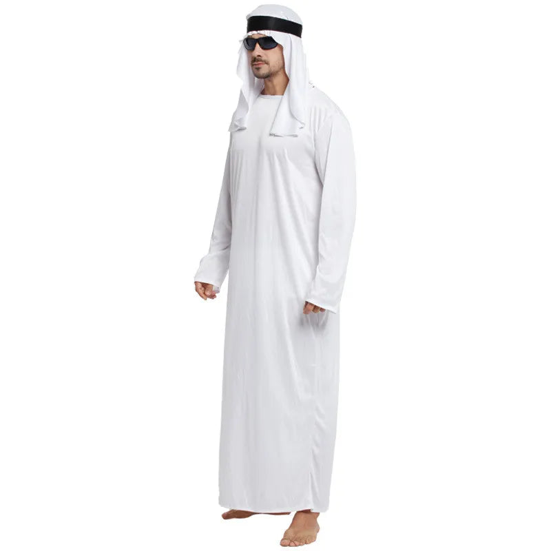 Male Outfits Arab Uae Robe For Men Long Sleeves Arab Muslim Middle East Crew Neck Dubai Thobe Long Abaya With Headband Strap