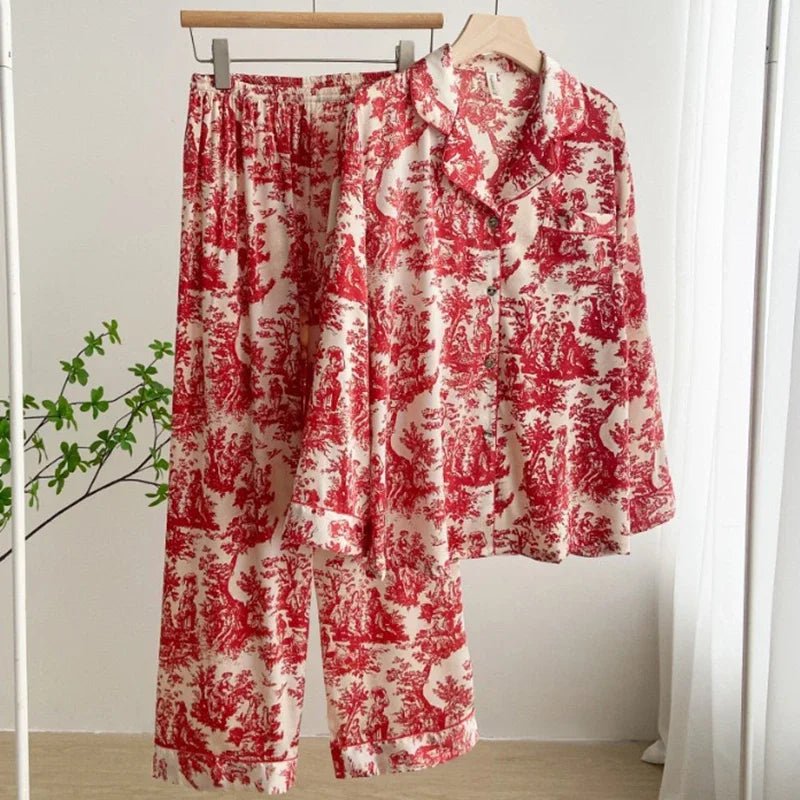 Summer Women's Pajama Sets Short Sleeve Pyjamas Flower Print Home Clothes Sleepwear Soft and Comfortable Loungewear Nightwear