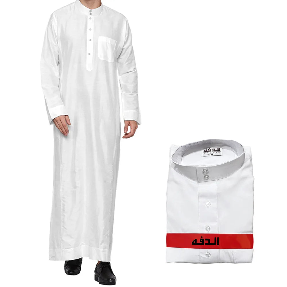 Polyester Muslim Men's Robes Qatar Stand Collar Robe Pocket Design Arab Middle Eastern Menswear Muslim Fashion  Arabic