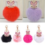 1PC Crystal Faux Fox Fur Keychain Fox Fur Head Pompoms Plush Ball Keychain Rhinestone Key Ring Trinket Women Bag Pendant Decor