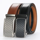 Genuine Leather Ratchet Belt for Men - Adjustable Automatic Buckle,Casual Business Style, High-Quality Leather Panel