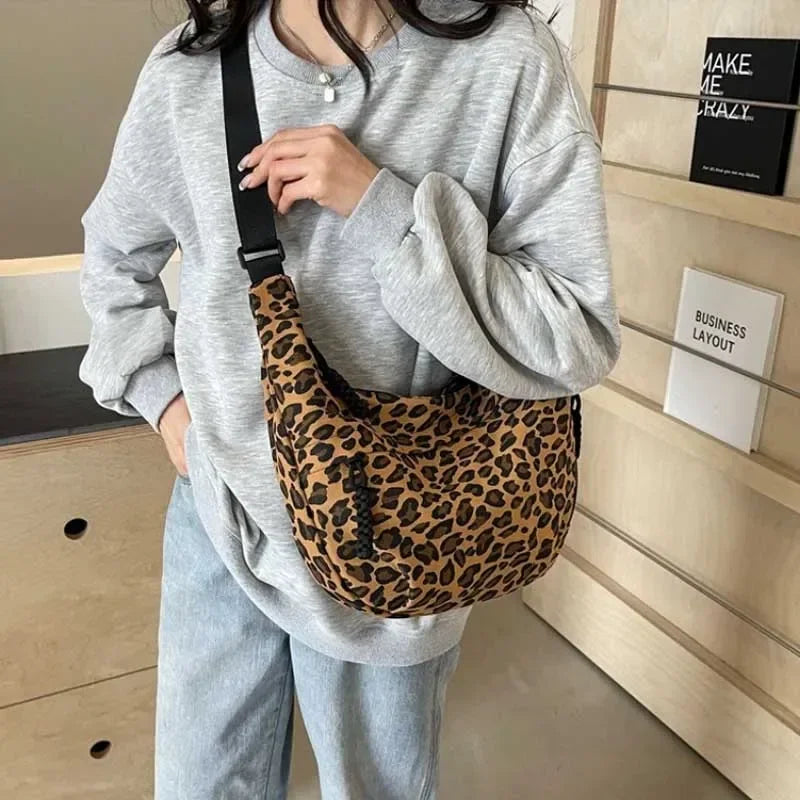 Leopard Print Crossbody Bags for Women Corduroy Casual Shoulder Tote Bags Ladies Sac A Main Femme Designer Luxury Handbags 2024