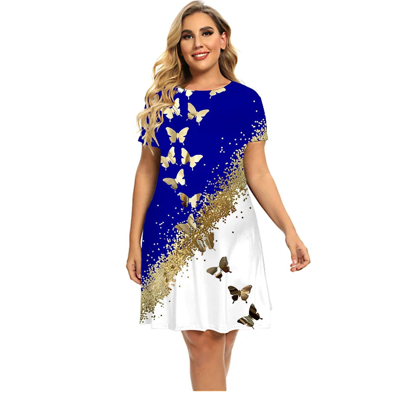 Hot Sale Dresses For Summer 2022 Women Bronzing Butterfly Dress Short Sleeve Casual Oversized Dress Fashion Clothing Plus Size