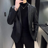 Fashion Men's Casual Leather Dress Suit Coat Male Fashion Business Casual Pu Blazers Jacket Casual Blazer Jackets Man Outerwear