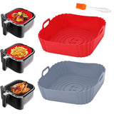 22cm Silicone Air Fryers Oven Baking Tray Pizza Fried Chicken Airfryer Basket Reusable Airfryer Pan Liner Accessories with Brush