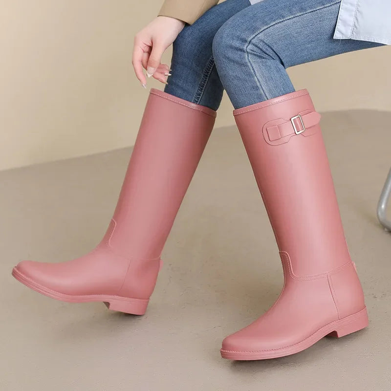 New PVC Women Rain Boots，High-tube Lady Rain Shoes，Non-slip Platform Boots for Womn High Quality Water Shoes Botas De Lluvia