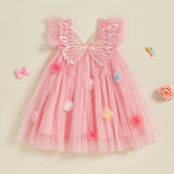 Toddler Kids Girls Princess Dress Sleeveless Sweet 3D Flower Design Tulle Tutu Dress Summer Birthday Party Pageant Dress