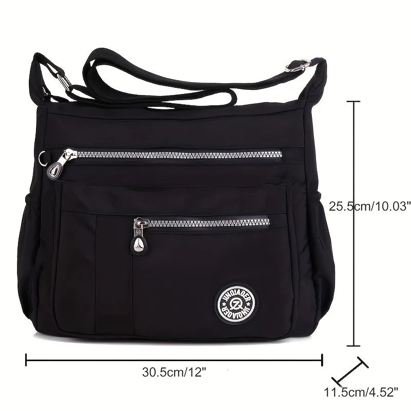 Women's Fashion Solid Color Large Capacity Travel Bag Multi Pockets Shoulder Bag Waterproof Nylon Cross Body Bag