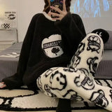 2PCS/Set thickened warm facecloth plus size women's pajamas long-sleeved autumn and winter warm cartoon bear coral fleece studen