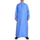 Men's Muslim Robe Islamic Ramadan Juba Kaftan Dishdash Arabian Robe Solid Color Long Sleeve Collar Loose T-shirt Dress Tunic