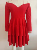 BKLD Autumn Clothes 2026 Solid Color Long Sleeve Sexy Clubwear V-Neck Off The Shoulder Evening Party Dress Red Dresses For Woman