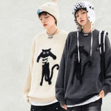 Cartoon Knitting Sweater Men Women Loose Knitted Jumpers Autumn Streetwear Harajuku Cat Pattern College Knit Pullovers Couple