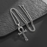 Ancient Egyptian Cross Life Key Pendant Necklace Retro Pharaoh Patron Saint Amulet Stainless Steel Jewelry for Men and Women