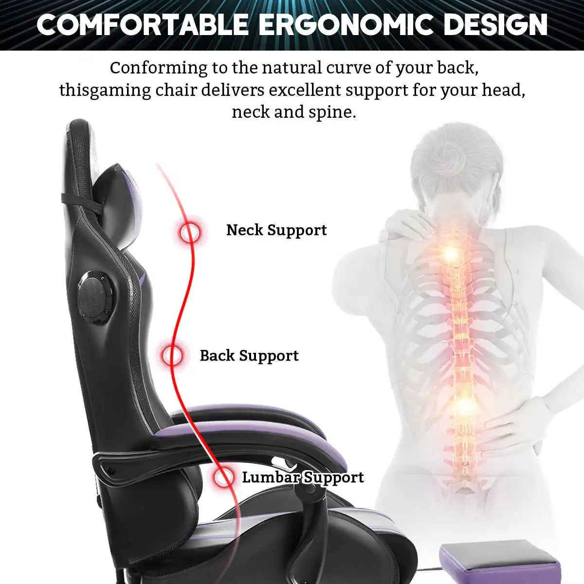 Gaming Chair Footrest Massage Swivel Ergonomic Racing Computer Office Chair With LED bluetooth Speaker Height Adjustable