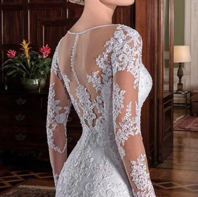 Sexy Exquisite Tulle Jewel Neckline Mermaid Wedding Dresses 2020 Beaded Lace Applqiques Long Sleeves Bridal Dresses Plus Size