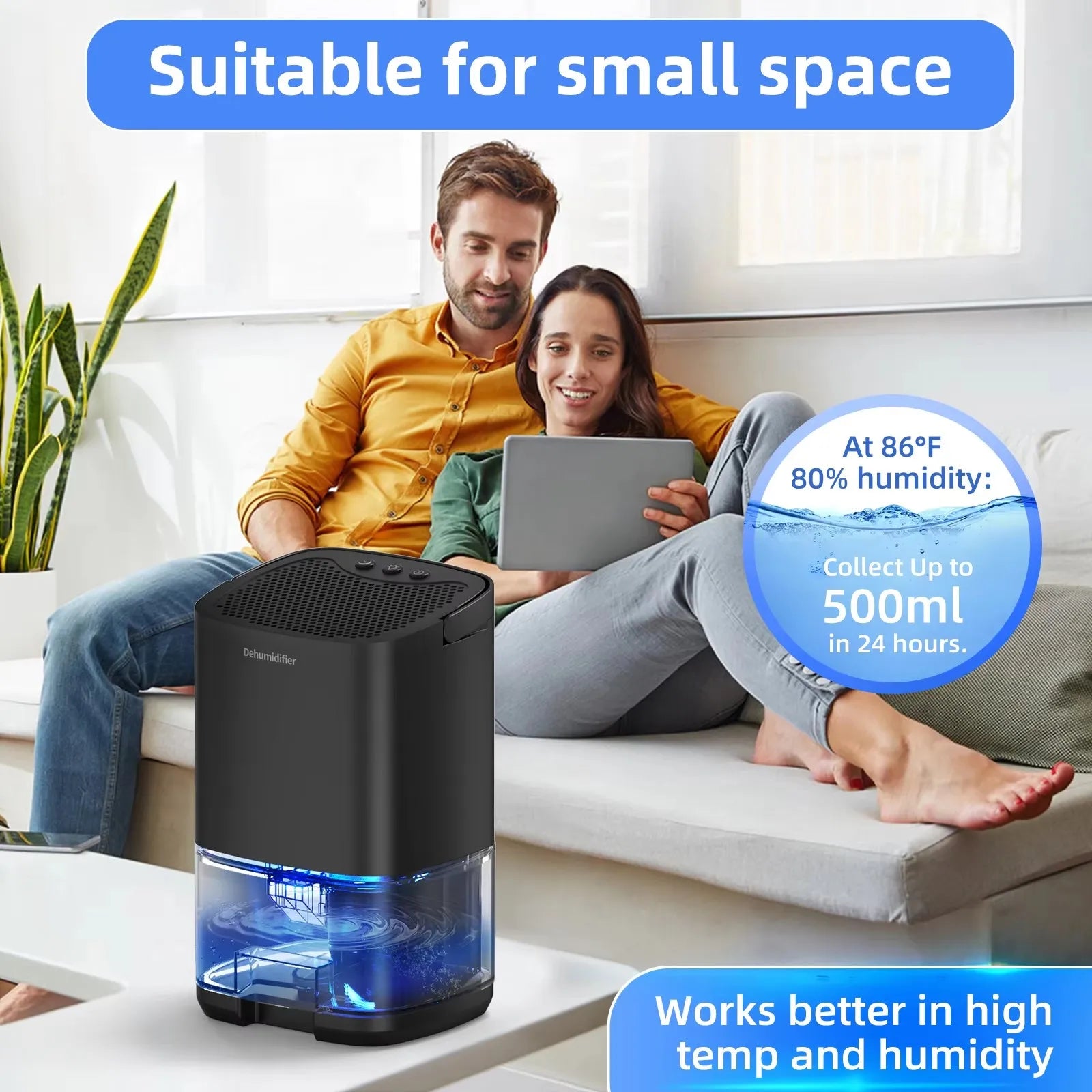 Smart Air Purifier Portable Dehumidifier Home Office and RV Eliminate Damp Mold and Moisture Easy To Use and Energy Efficient