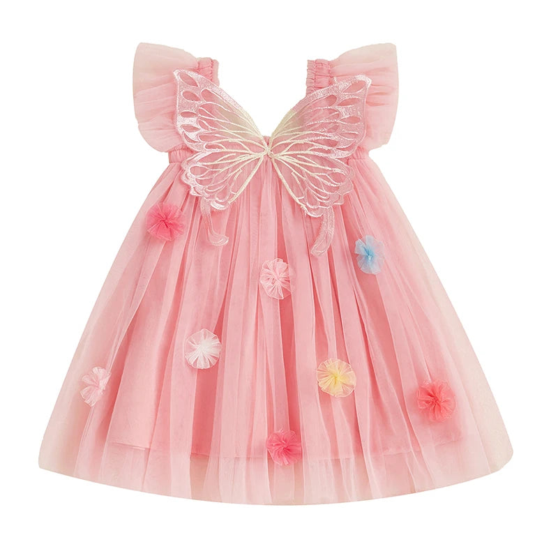 Toddler Kids Girls Princess Dress Sleeveless Sweet 3D Flower Design Tulle Tutu Dress Summer Birthday Party Pageant Dress