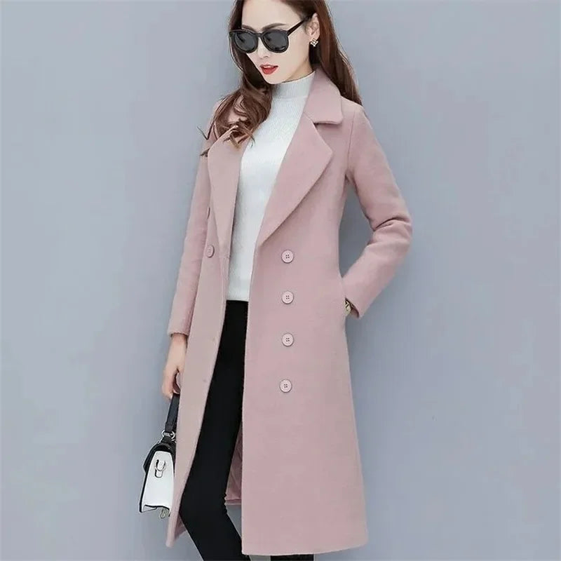 Women's Velvet Wool Coat 2024 Women's Double-breasted Wool Coat Spring and Autumn Wool Coat Fashionable Collar Trench B275