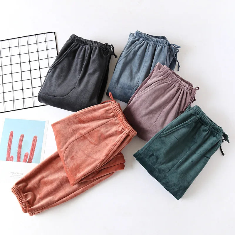 Autumn and winter new couple velvet trousers warm men pants thick warm pants home pants women pajama pants flannel lounge pants