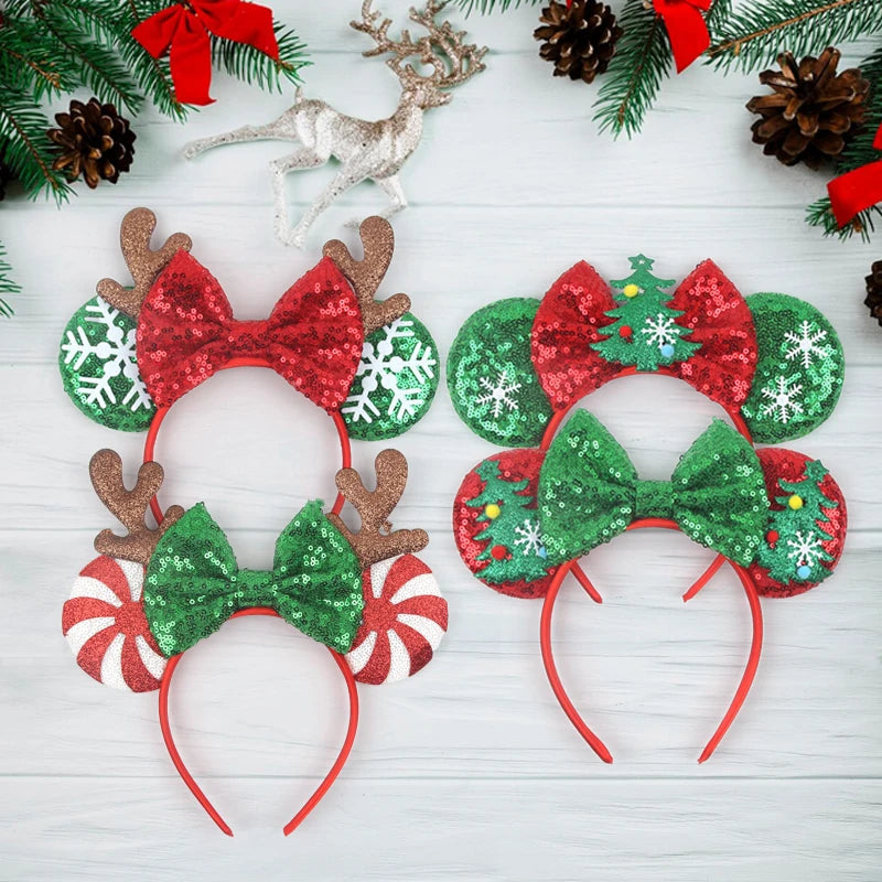 2024 New Christmas Mickey Minnie Mouse Headband Women Disney Ear Hairband Kids Xmas Party Hair Accessories Hot Festival Cosplay